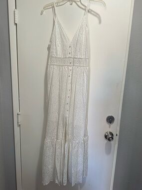 Simple White Eyelet Maxi Dress with Spaghetti Straps